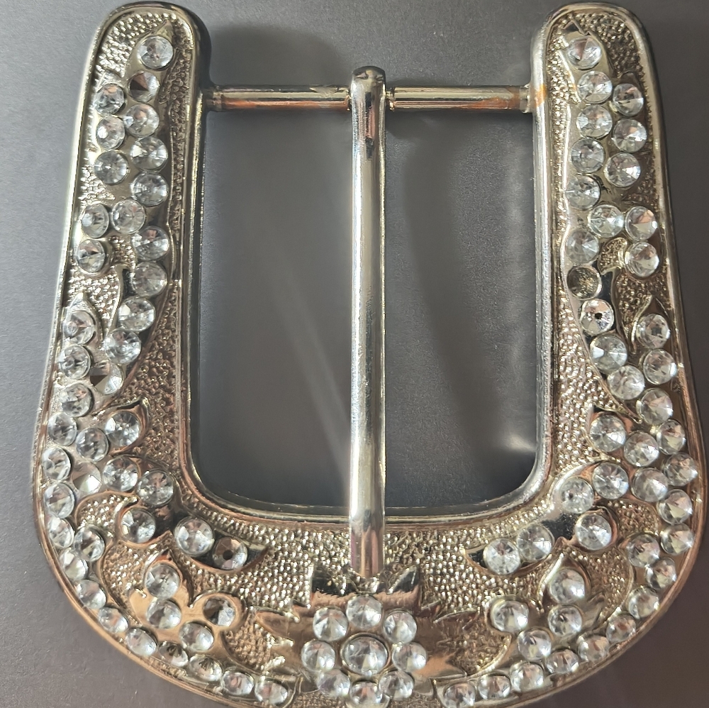 Belt Buckle Silver Tone Rhinestone Heavy Large Unisex